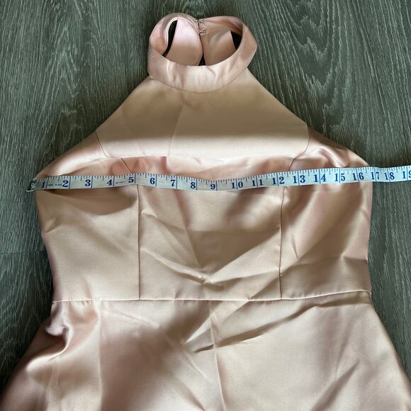 Alfred Sung Dress Size 8 Satin Twill Halter High Neck Toasted Sugar Gown D772 - Picture 12 of 15